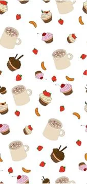 Seamless pattern cup with cacao and desserts Stock Illustration