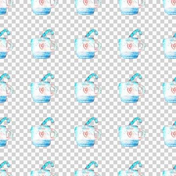 Seamless pattern of Cup with Christmas candy cane on white background Hand drawn Illustrazione stock