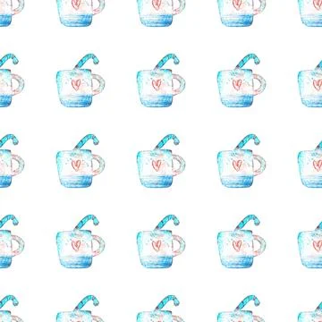 Seamless pattern of Cup with Christmas candy cane on white background Illustrazione stock