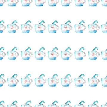 Seamless pattern of Cup with Christmas candy cane on white background Stock Illustration