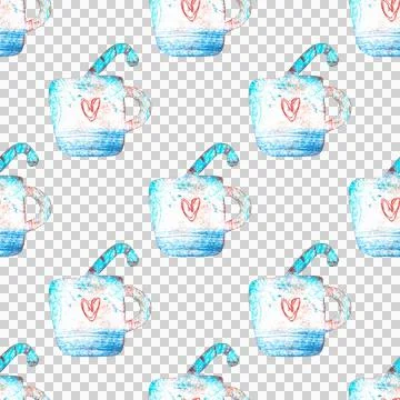 Seamless pattern of Cup with Christmas candy cane on white background Stock Illustration