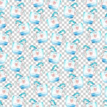 Seamless pattern of Cup with Christmas candy cane on white background Stock Illustration