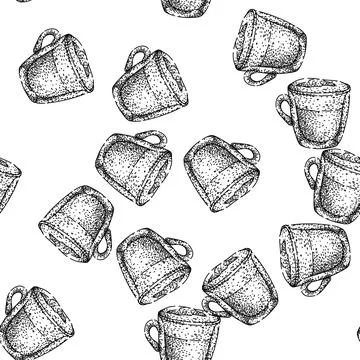 Seamless pattern cup coffee glass sketch hand drawn black Stock-Illustration