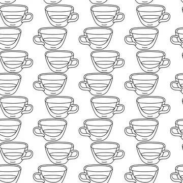 Seamless Pattern cup of coffee or tea in doodle style, white and black. Decor Stockillustratie