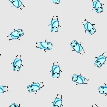 Seamless pattern cup soda can character cartoon vector Stock Illustration
