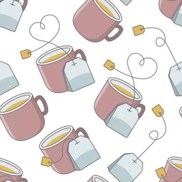 Seamless pattern with cup of tea and bag Stock Illustration