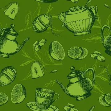 Seamless pattern with cup of tea Stock Illustration