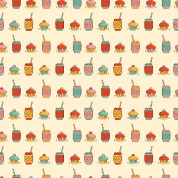 Seamless pattern with cupcake coffee or tea icons Stock Illustration