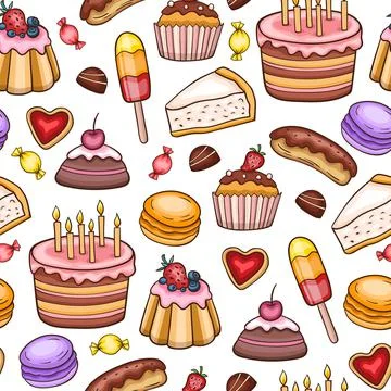 Seamless pattern with cupcakes and candies Stock Illustration