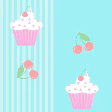 Seamless  pattern with cupcakes and cherry. Stock Illustration