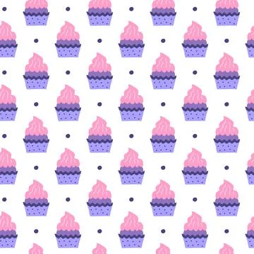 Seamless pattern with cupcakes and dots. Stock Illustration