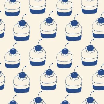 Seamless pattern with cupcakes with cherries 스톡 일러스트