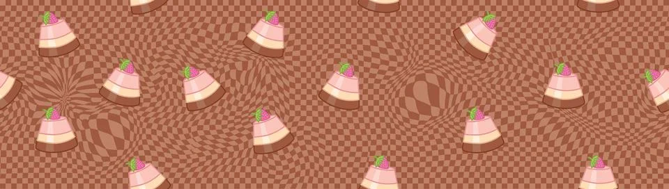 Seamless pattern of cupcakes on chocolate chequered background, Illustrazione stock