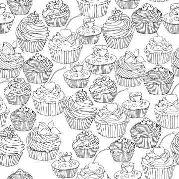Seamless pattern with cupcakes, cute background. Stock Illustration