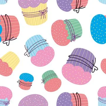Seamless pattern of Cupcakes. Easter cake pattern. Stock Illustration