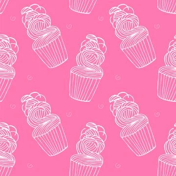 Seamless pattern with cupcakes in hand drawn retro style. Vector. Stock Illustration