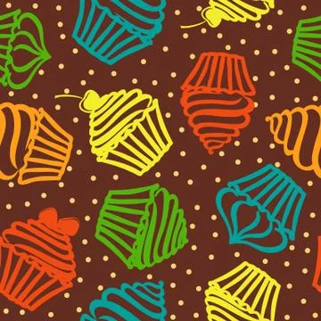 Seamless pattern with cupcakes Stock Illustration