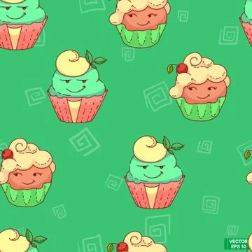 Seamless pattern with cupcakes Stock Illustration