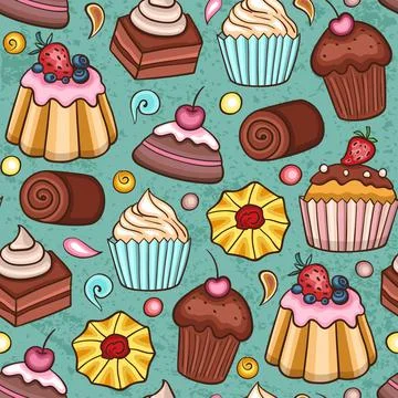 Seamless pattern with cupcakes Stock Illustration