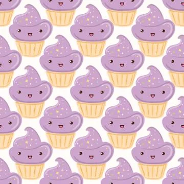Seamless pattern with cupcakes isolated on white background. Stock Illustration