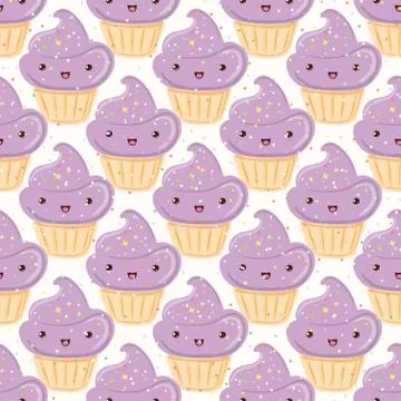 Seamless pattern with cupcakes isolated on white background. Stock Illustration