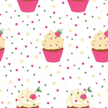 Seamless pattern with cupcakes. Sweet baking pattern for fabric or packaging Illustrazione stock