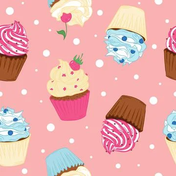 Seamless pattern with cupcakes. Sweet baking pattern for fabric or packaging Stock Illustration