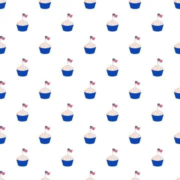 Seamless pattern of cupcakes with usa flags Stock Illustration
