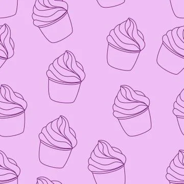 Seamless pattern with cupcakes. Vector hand drawn Illustration. Line art style Stock Illustration