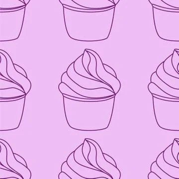Seamless pattern with cupcakes. Vector hand drawn Illustration. Line art style Illustrazione stock