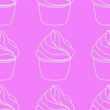 Seamless pattern with cupcakes. Vector hand drawn Illustration. Line art style Stock Illustration