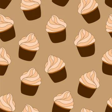 Seamless pattern with cupcakes. Vector hand drawn Illustration. Dessert isolated Stock Illustration