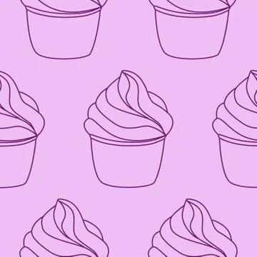 Seamless pattern with cupcakes. Vector hand drawn Illustration. Line art style Illustrazione stock