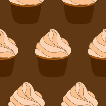 Seamless pattern with cupcakes. Vector hand drawn Illustration. Dessert isolated Stock Illustration