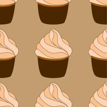 Seamless pattern with cupcakes. Vector hand drawn Illustration. Dessert isolated Stock Illustration