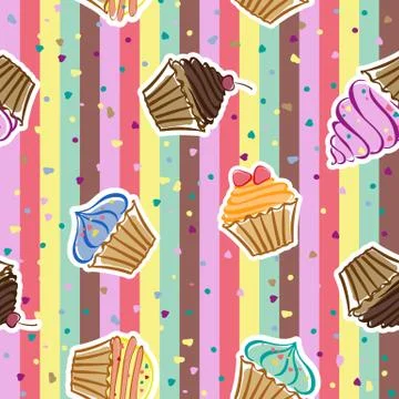 Seamless pattern with cupcakes in the vector Stock Illustration