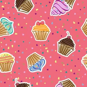 Seamless pattern with cupcakes in the vector Stock Illustration