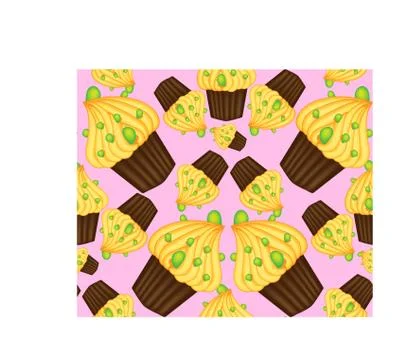 Seamless pattern of cupcakes with yellow cream, sweets, baked goods 스톡 일러스트