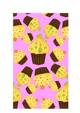 Seamless pattern of cupcakes with yellow cream, sweets, baked goods Illustrazione stock