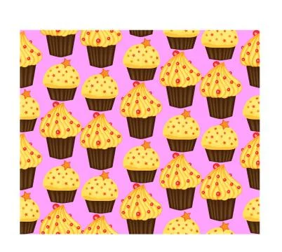 Seamless pattern of cupcakes with yellow cream, sweets, baked goods 库存插图
