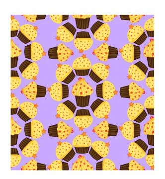 Seamless pattern of cupcakes with yellow cream, sweets, baked goods Illustrazione stock