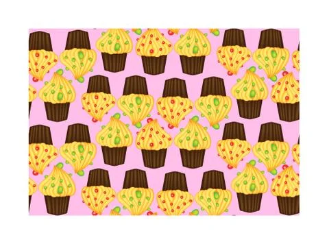 Seamless pattern of cupcakes with yellow cream, sweets, baked goods Illustrazione stock