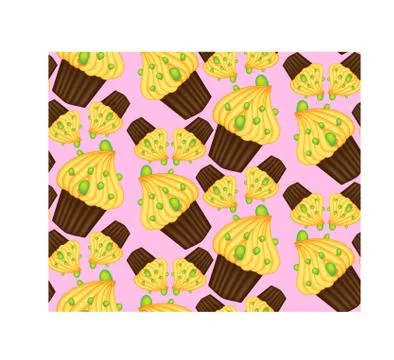 Seamless pattern of cupcakes with yellow cream, sweets, baked goods Illustrazione stock