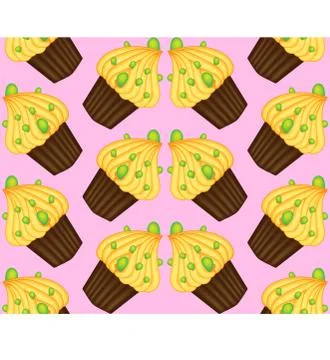 Seamless pattern of cupcakes with yellow cream, sweets, baked goods Illustrazione stock