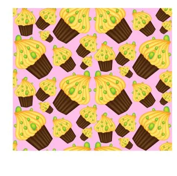 Seamless pattern of cupcakes with yellow cream, sweets, baked goods 库存插图