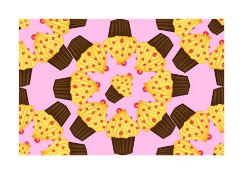 Seamless pattern of cupcakes with yellow cream, sweets, baked goods Illustrazione stock