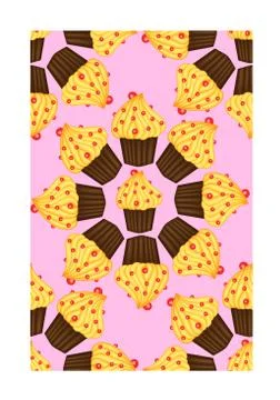 Seamless pattern of cupcakes with yellow cream, sweets, baked goods イラスト素材