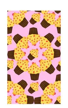 Seamless pattern of cupcakes with yellow cream, sweets, baked goods Illustrazione stock