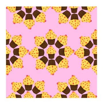 Seamless pattern of cupcakes with yellow cream, sweets, baked goods Illustrazione stock
