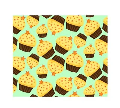 Seamless pattern of cupcakes with yellow cream, sweets, baked goods Stock Illustration
